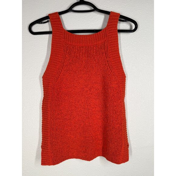 J Crew Orange Chunky Knit Tank Top Womens Sz S Fall Autumn Pumpkin High Neck - Picture 3 of 7